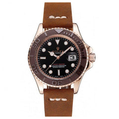 Rolex Yacht-Master Black Dial Brown Bezel Rose Gold Case Brown Leather Bracelet 1453860