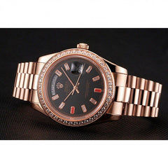 Swiss Rolex Day-Date Diamonds And Rubies Black Dial Rose Gold Bracelet 1454102